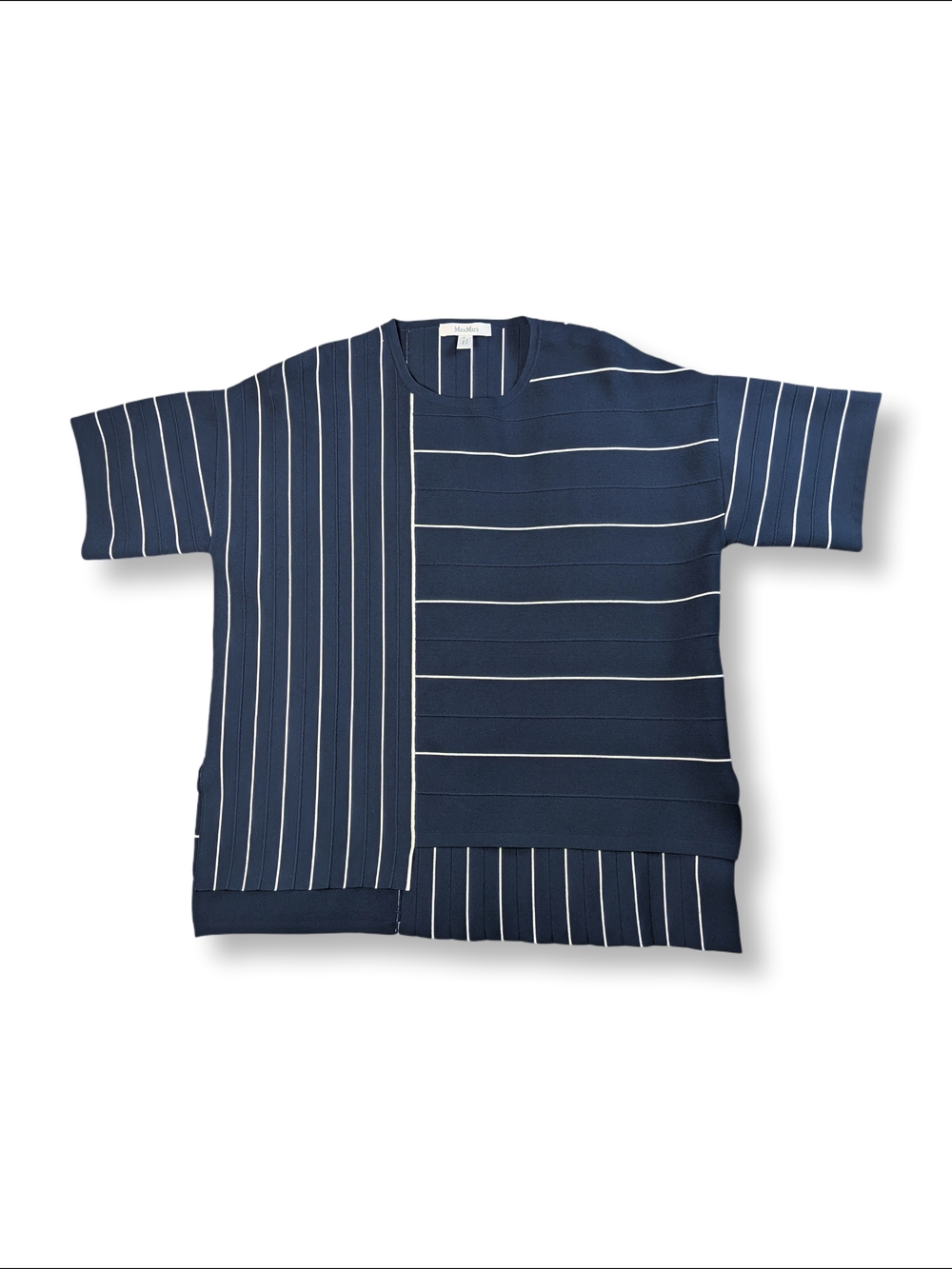 EUC MaxMara Riom Stripe Asymmetric Sweater Navy And White Size Medium SOLD OUT! - Picture 2 of 7